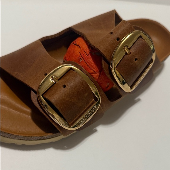 Birkenstock Tan Leather Sandals with Gold Buckles main image 16